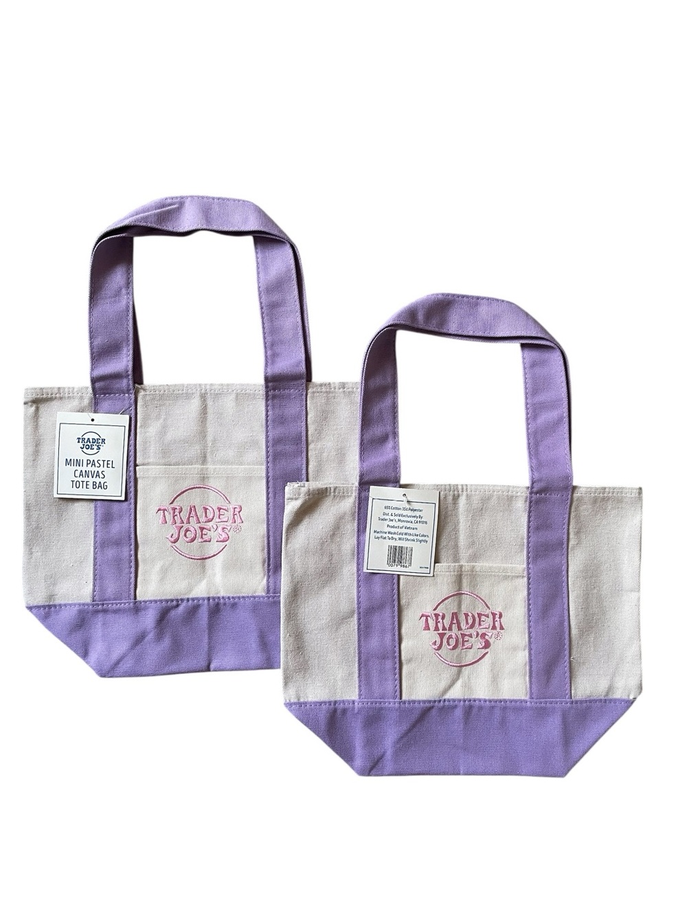 Trader Joe's Mini Lavender Canvas Tote Bag SET of 2